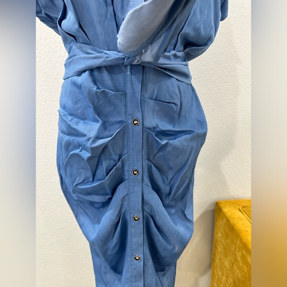 Sweetkama Blue Midi Shirt Dress with Tie Waist - Picture 4 of 4